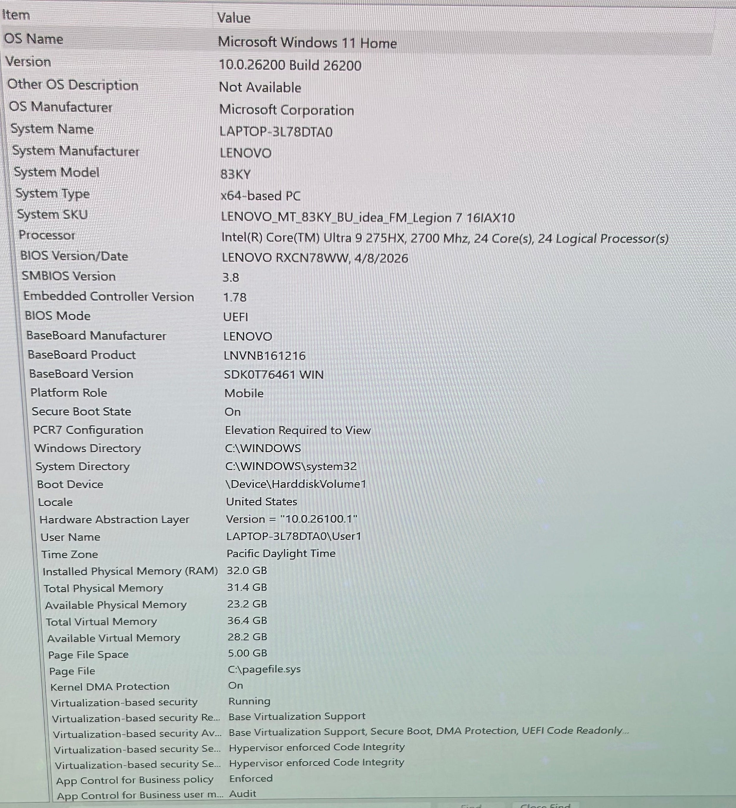 Lenovo Legion 7 16IAX10 16" Core Ultra 9 275HX 2.7GHz 32GB RAM 1TB SSD GeForce RTX 5070