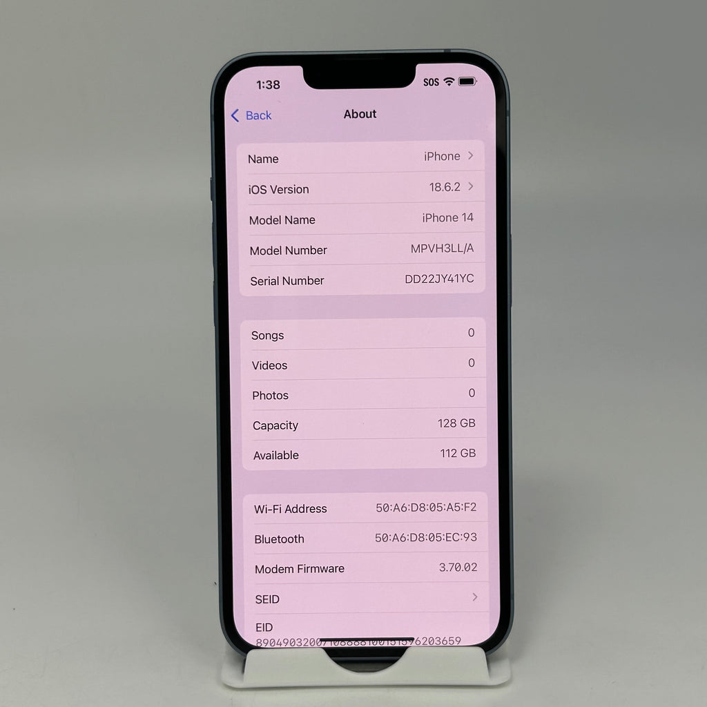 Unlocked Apple iPhone 14 A2649 128GB Blue 84% Battery Health