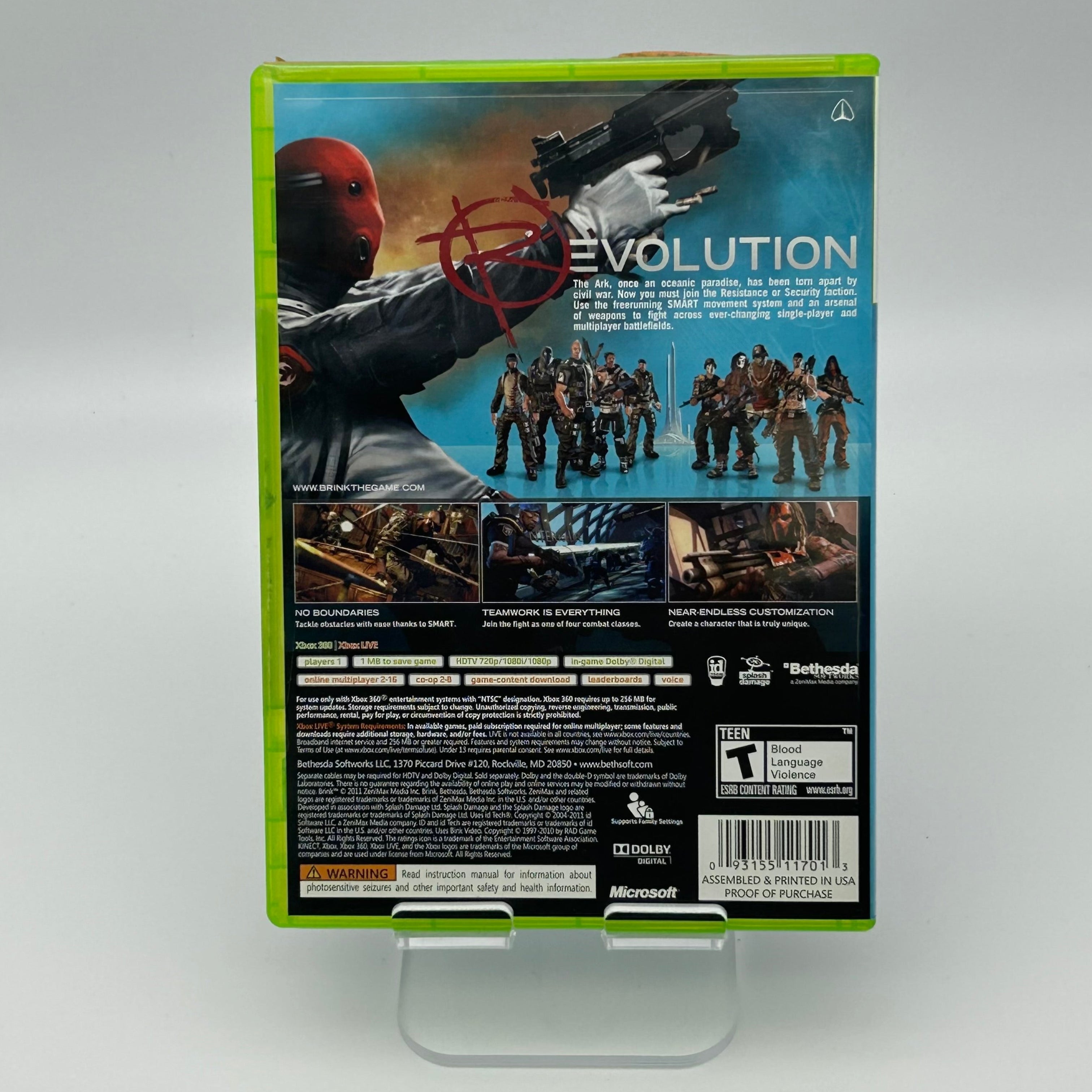 Brink Xbox 360 With Manual and Case - Used
