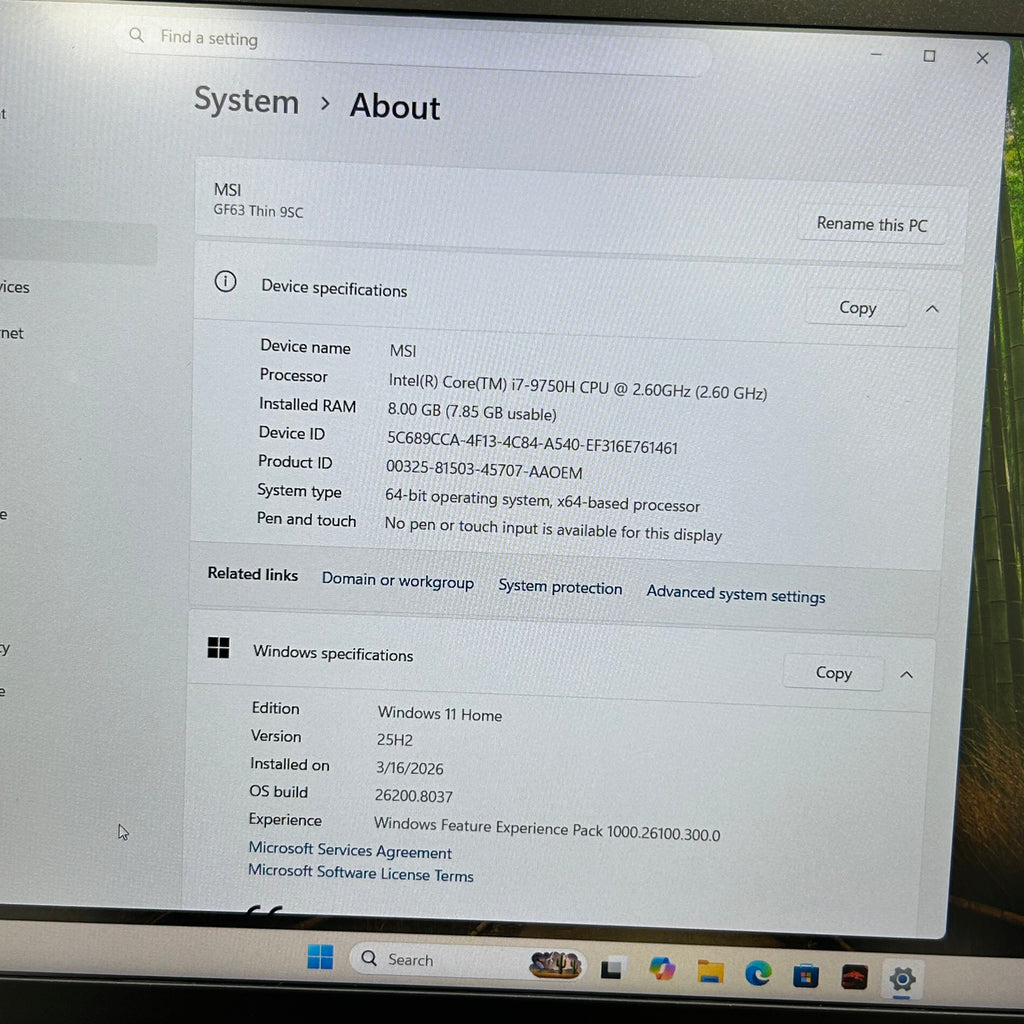 MSI GF63 Thin 15.6" Gaming Laptop | i7-9750H | GTX 1650 | 512GB (Trackpad Issue) - Used