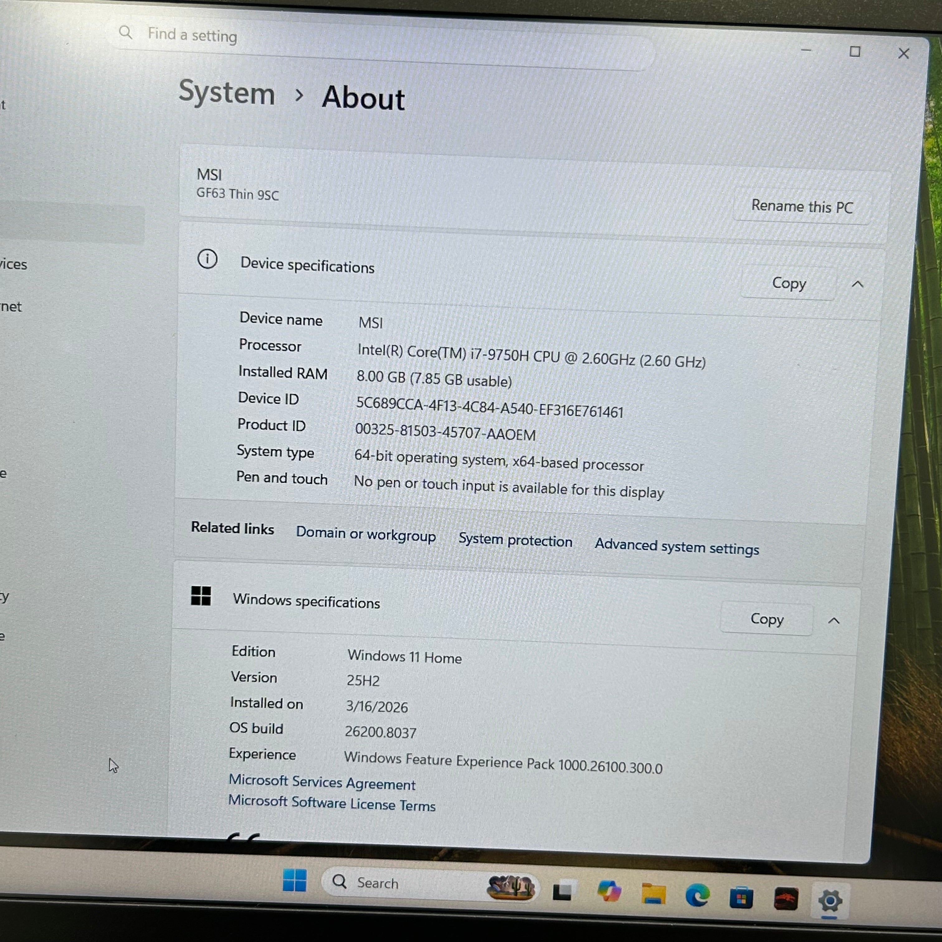 MSI GF63 Thin 15.6" Gaming Laptop | i7-9750H | GTX 1650 | 512GB (Trackpad Issue) - Used