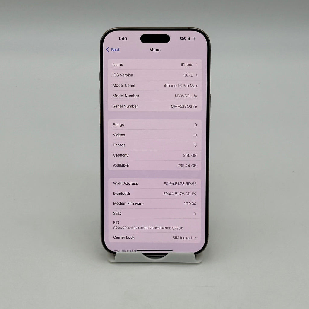 Apple iPhone 16 Pro Max Rose Gold 256GB - 89%BH - AT&T Lock For Parts