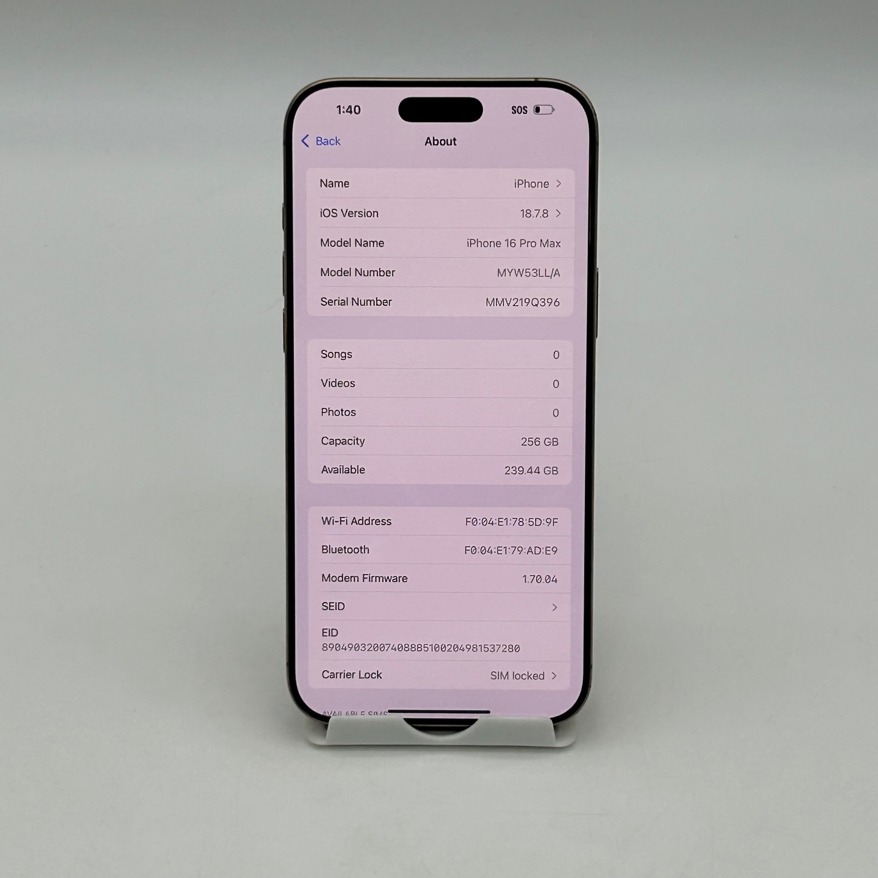 Apple iPhone 16 Pro Max Rose Gold 256GB - 89%BH - AT&T Lock For Parts