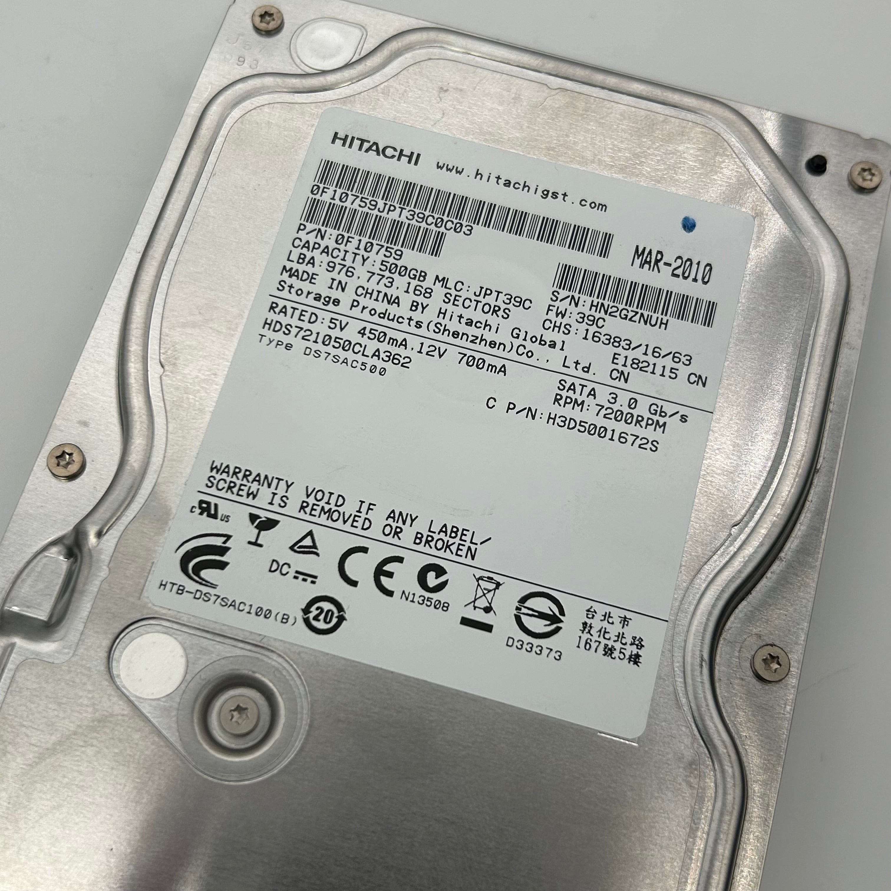 Lot of 16 Hitachi 500GB 3.5" SATA Hard Drives HDS721050CLA362 Bulk Untested