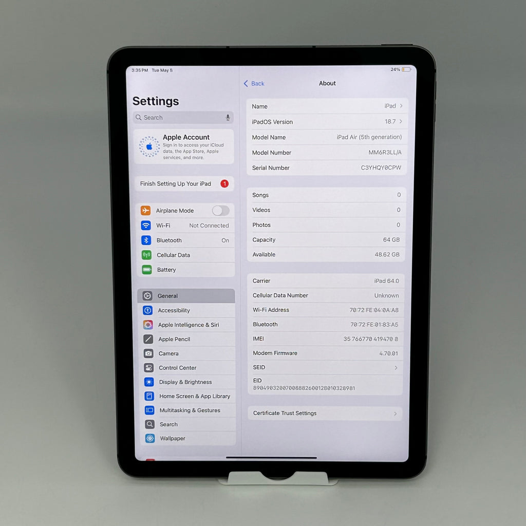 Apple iPad Air 5th Generation A2589 64GB Gray WiFi + Cellular Tablet