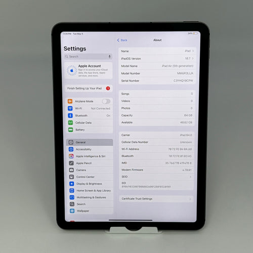 Apple iPad Air 5th Generation A2589 64GB Gray WiFi + Cellular Tablet