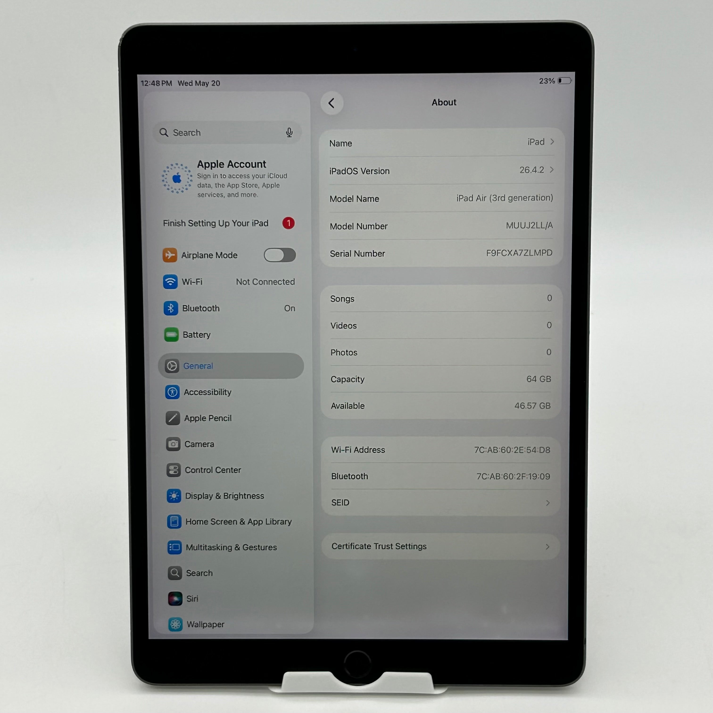 Apple iPad Air 3 (3rd Gen) 64GB Wi-Fi Space Gray A2152 - Tested & Working