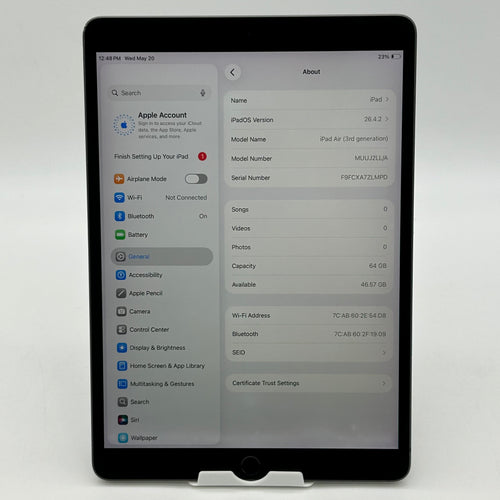 Apple iPad Air 3 (3rd Gen) 64GB Wi-Fi Space Gray A2152 - Tested & Working
