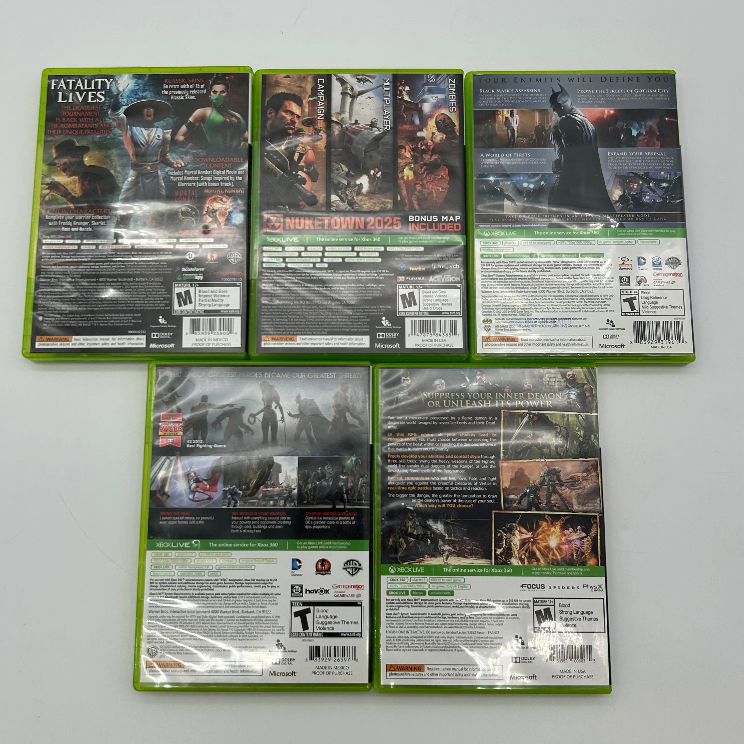 Xbox 360 S 250GB Model 1439 Black Console System Bundle 5 Games 2 Controllers