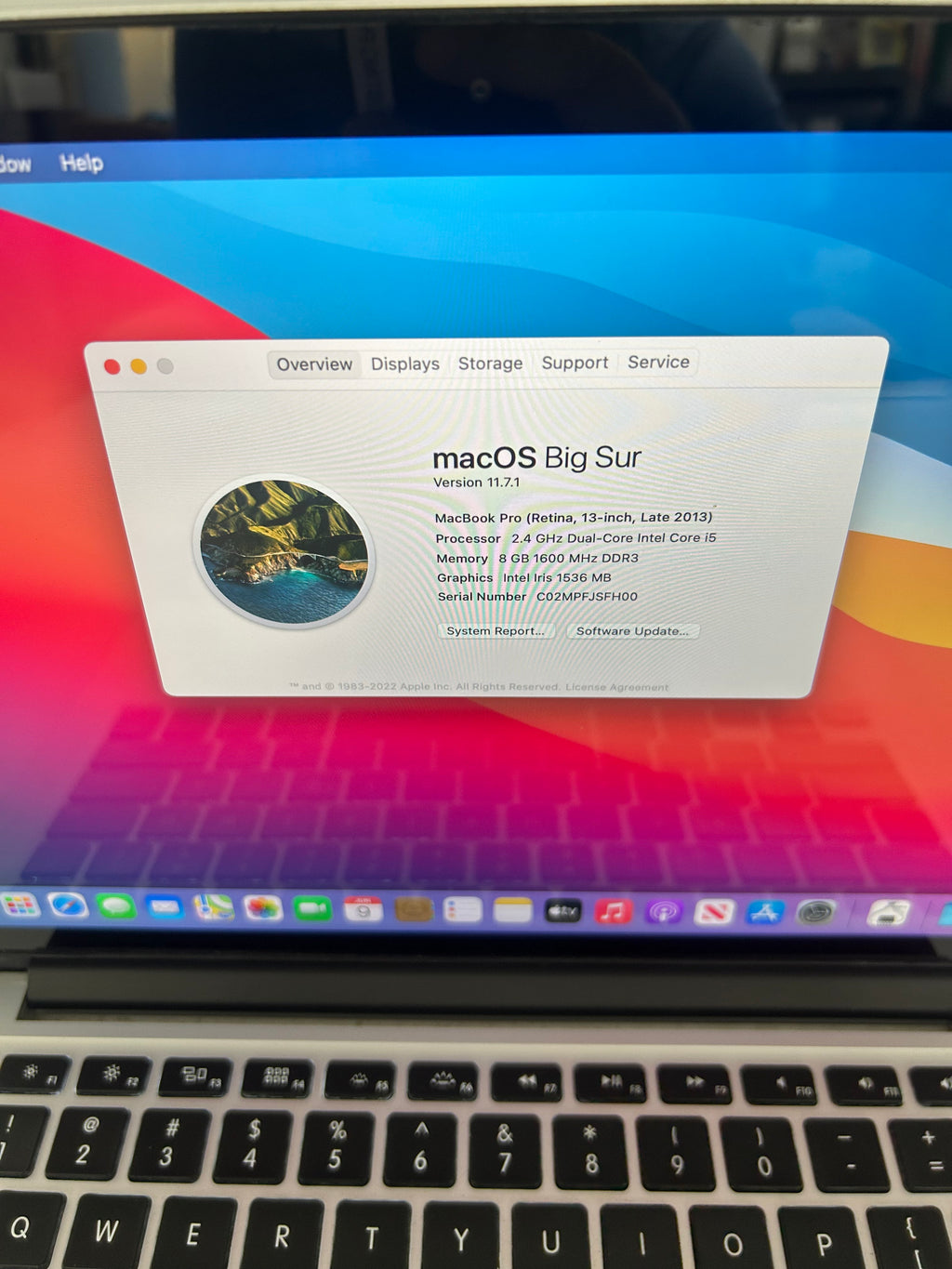 Apple MacBook Pro 13-inch Late 2013 2.4GHz Core i5 8GB 256GB Silver Used - C