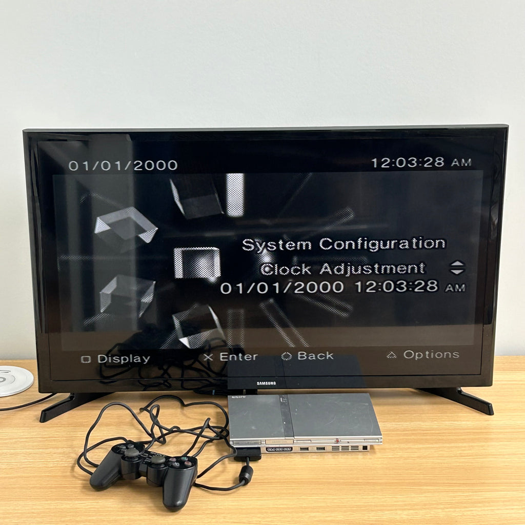 Sony PlayStation 2 Slim Satin Silver Console Bundle SCPH-77001 - Tested