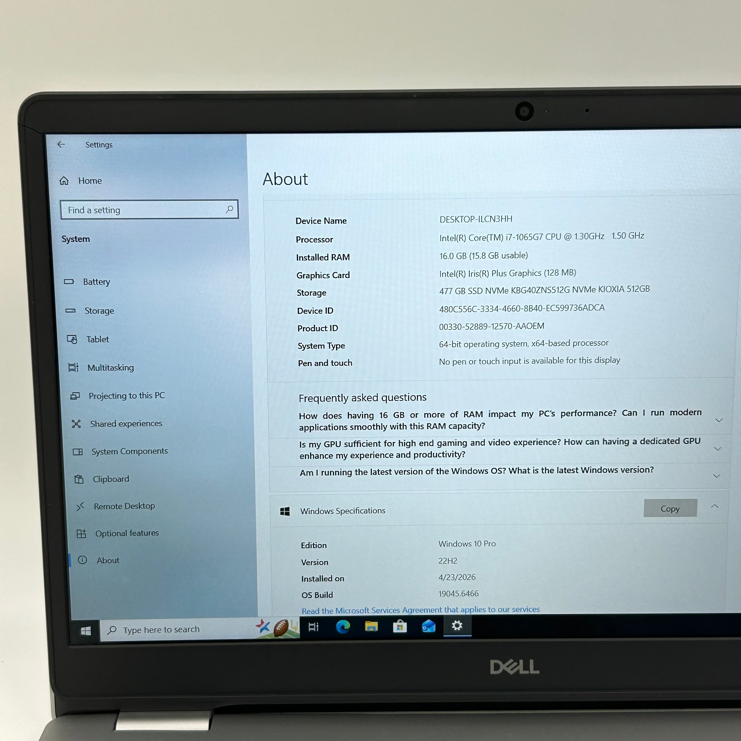 Dell Inspiron 5593 Laptop i7-1065G7 16GB 512GB SSD 15.6-inch FHD Windows 10 Home