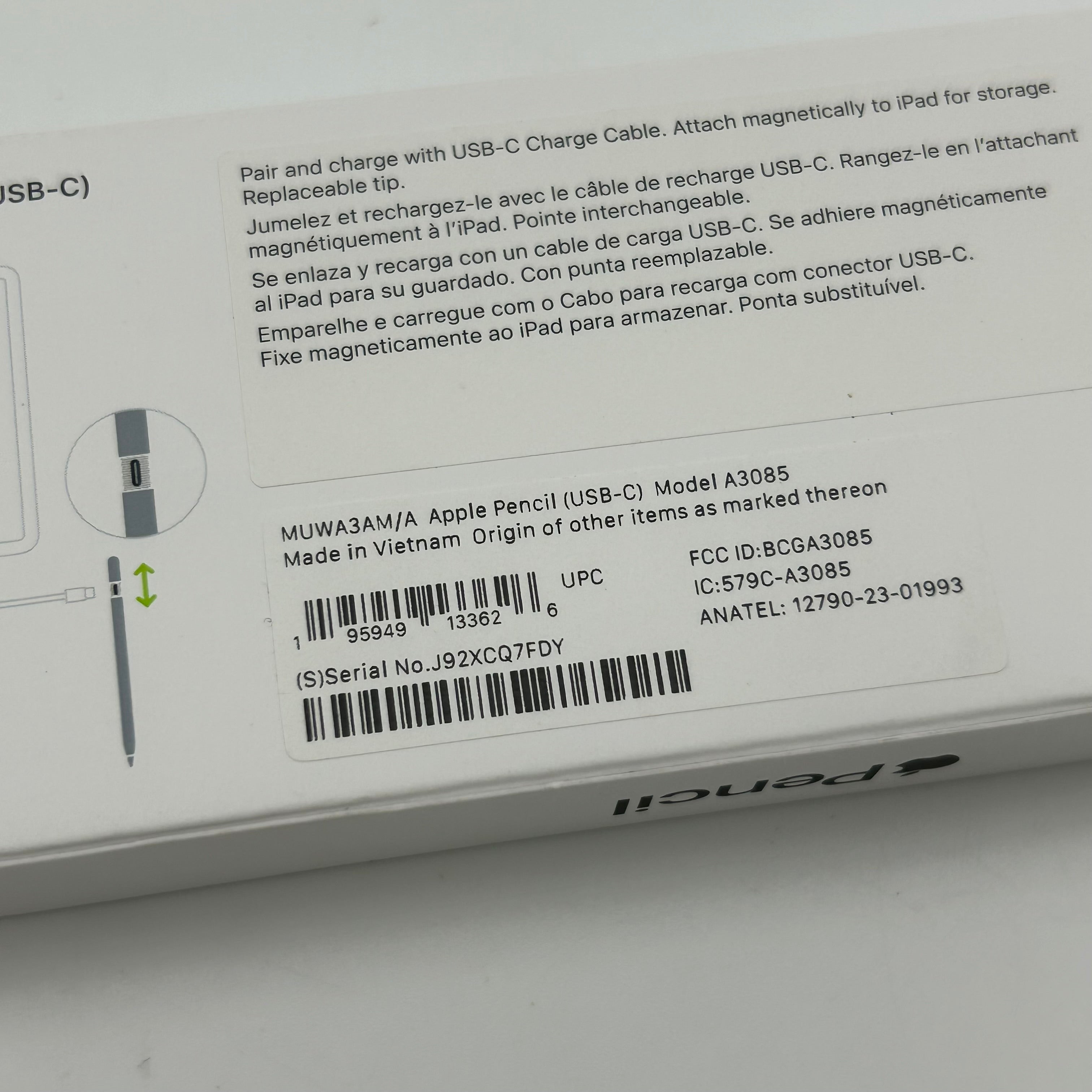 Apple Pencil USB-C 11",12.9",13" Smart Pencil Stylus White A3085 White Open Box