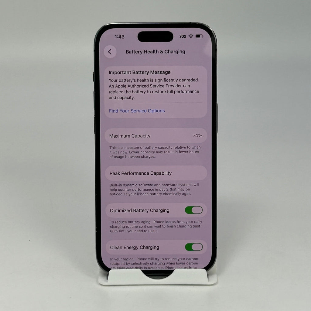 Unlocked Apple iPhone 14 Pro 256GB A2650 Deep Purple MQ1D3LL/A 78% BH
