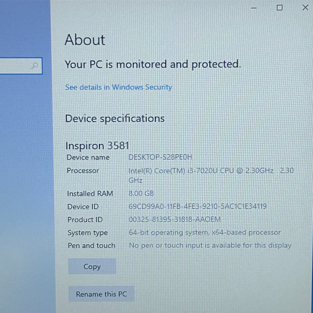 Dell Inspiron 3581 i3 2.3GHz, 8GB RAM, 1TB HDD Laptop