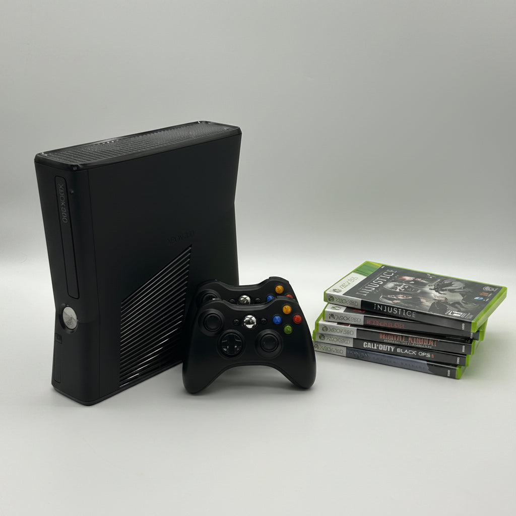Xbox 360 S 250GB Model 1439 Black Console System Bundle 5 Games 2 Controllers