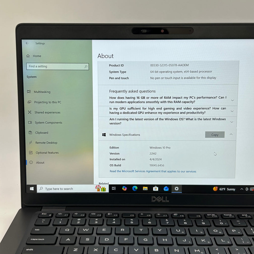 Dell Latitude 5400 14-inch Laptop i5-8365U 16GB RAM 256GB SSD