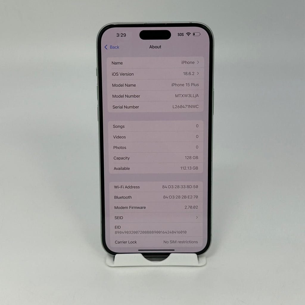 Apple iPhone 15 Plus A2847 128GB Green 93% battery health Unlocked