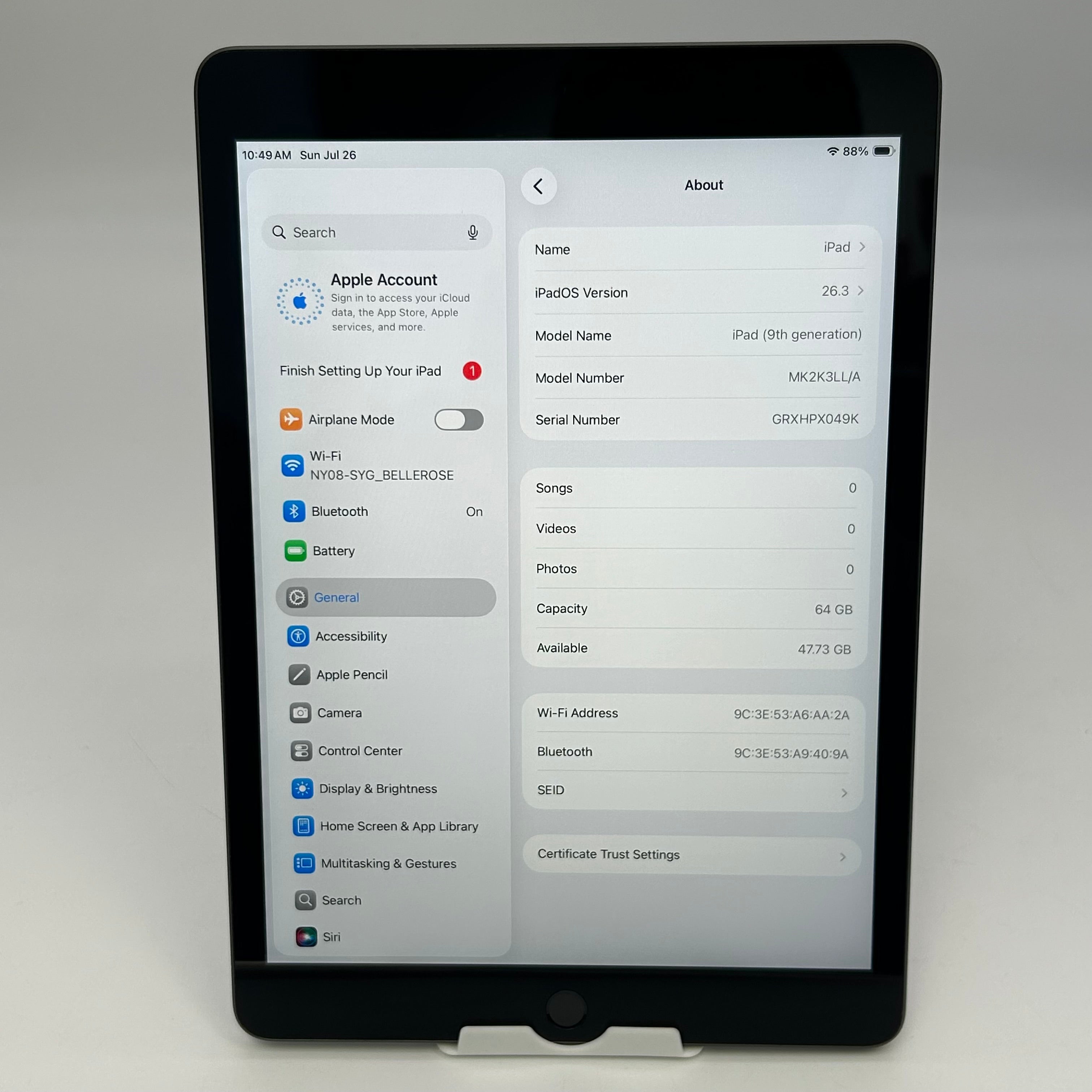 Apple iPad (9th Generation) A2602 64 GB, Wi-Fi, 10.2 in - Space Gray