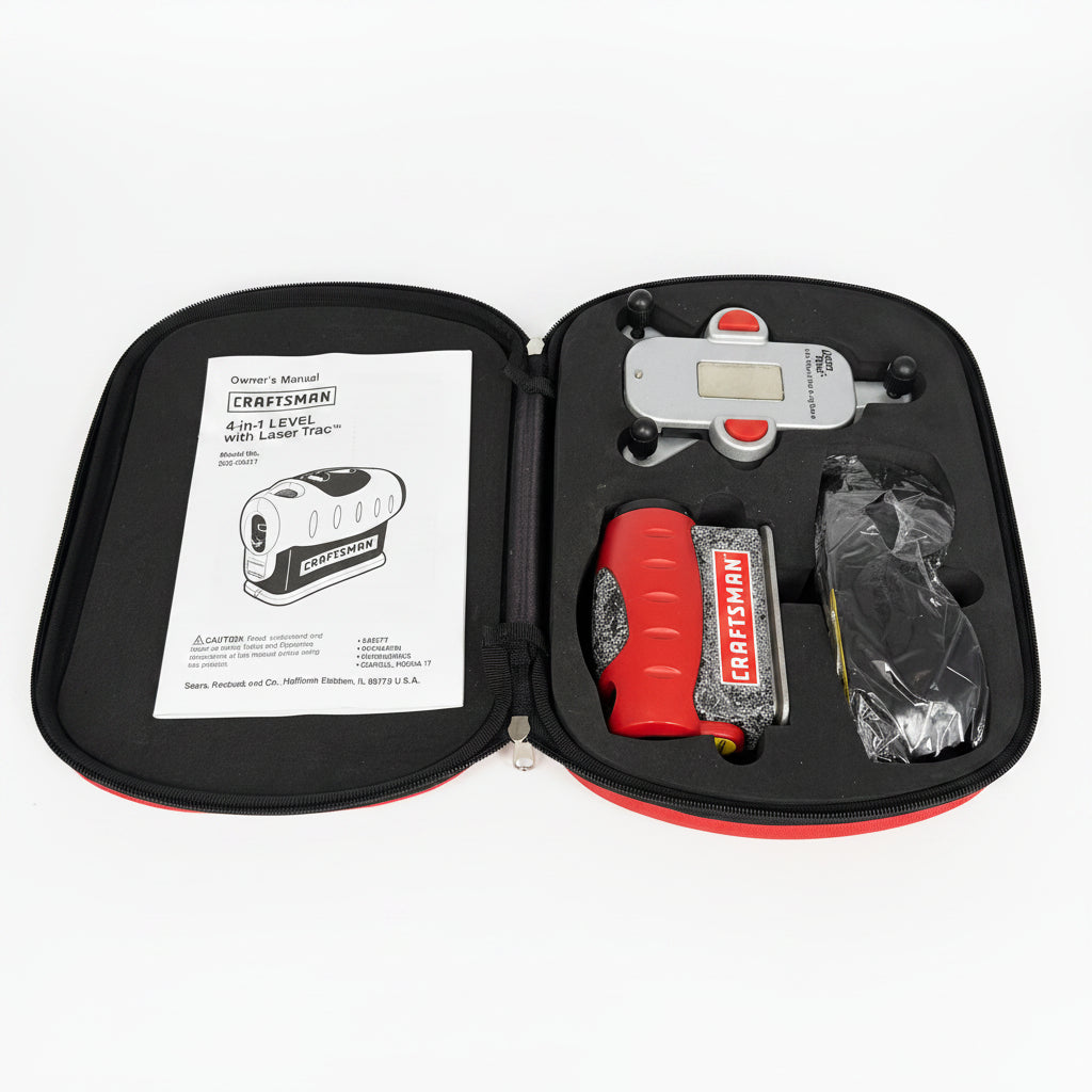 CRAFTSMAN 4-in-1 Level with Laser Trac in Red Zippered Case - UNTESTED