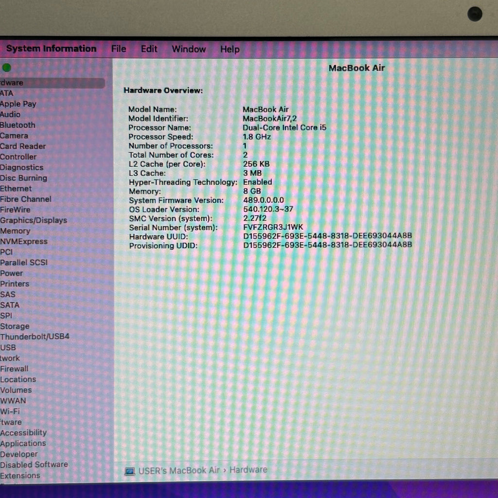 Apple MacBook Air 13 A1466 | 1.8GHz i5 | 8GB | 128GB | Only 31 Battery Cycles