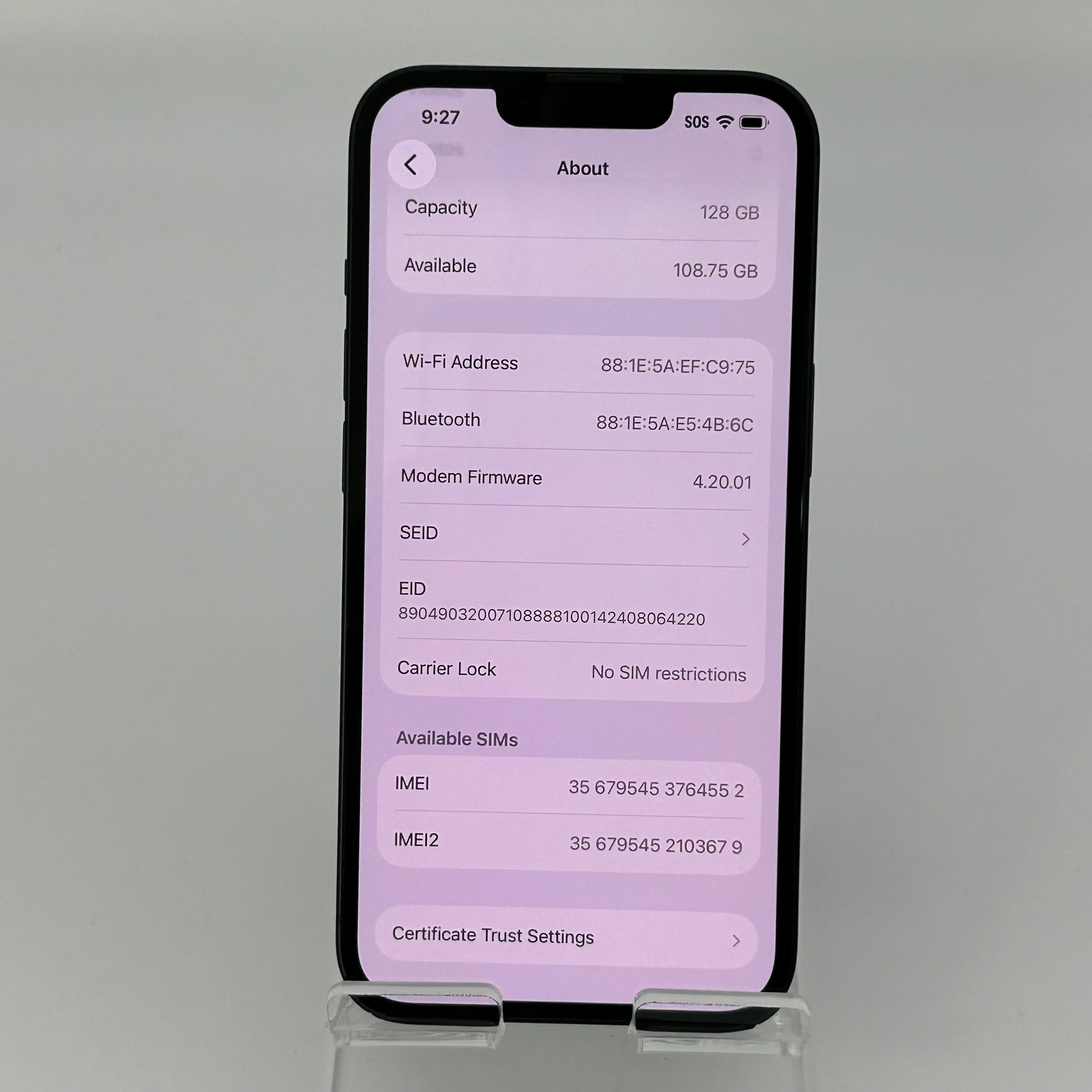 Apple iPhone 14 128GB Midnight A2649 MPUA3LL/A Unlocked 84% BH