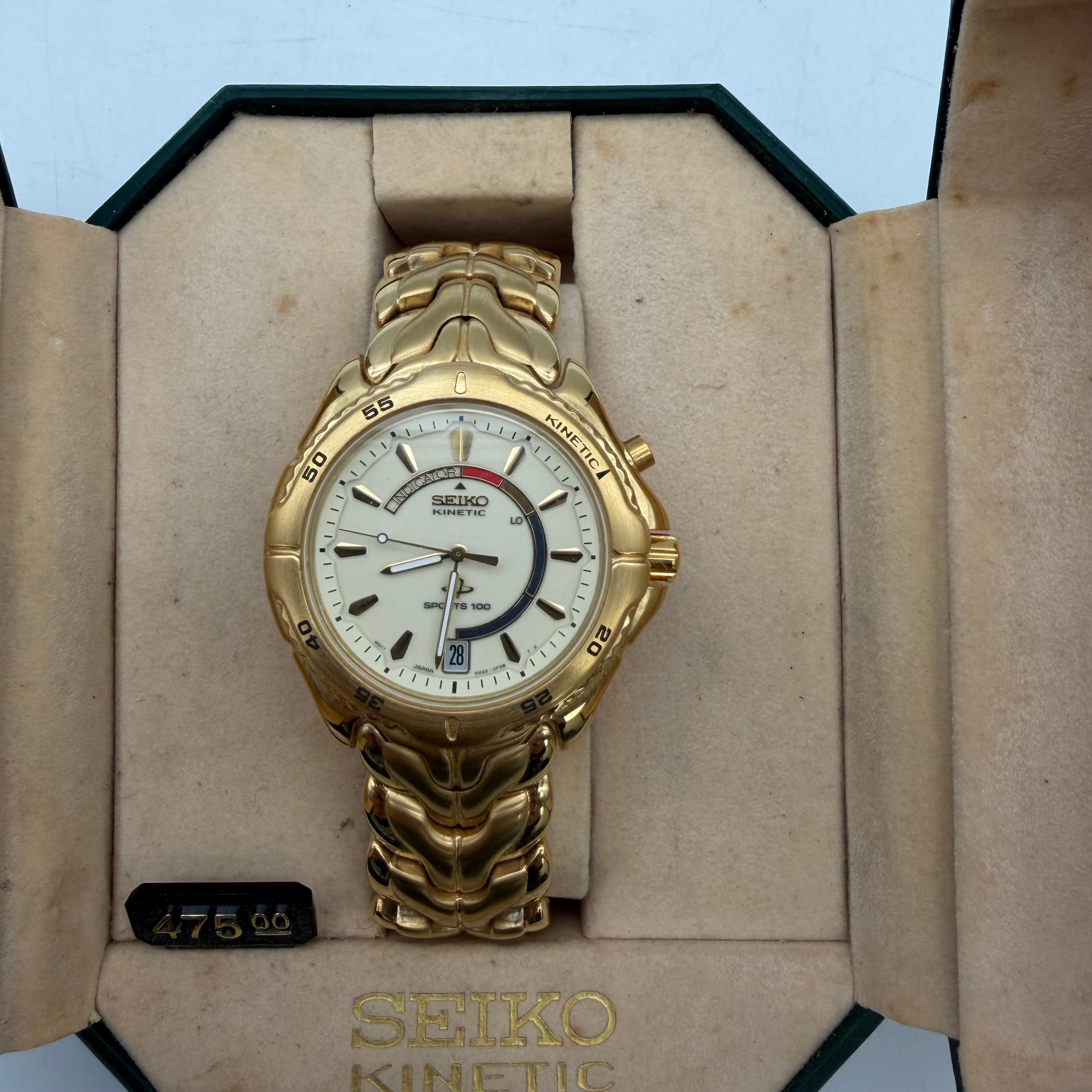 Men’s Seiko Vintage Kinetic Sport Gold Watch SKH228 - New open box