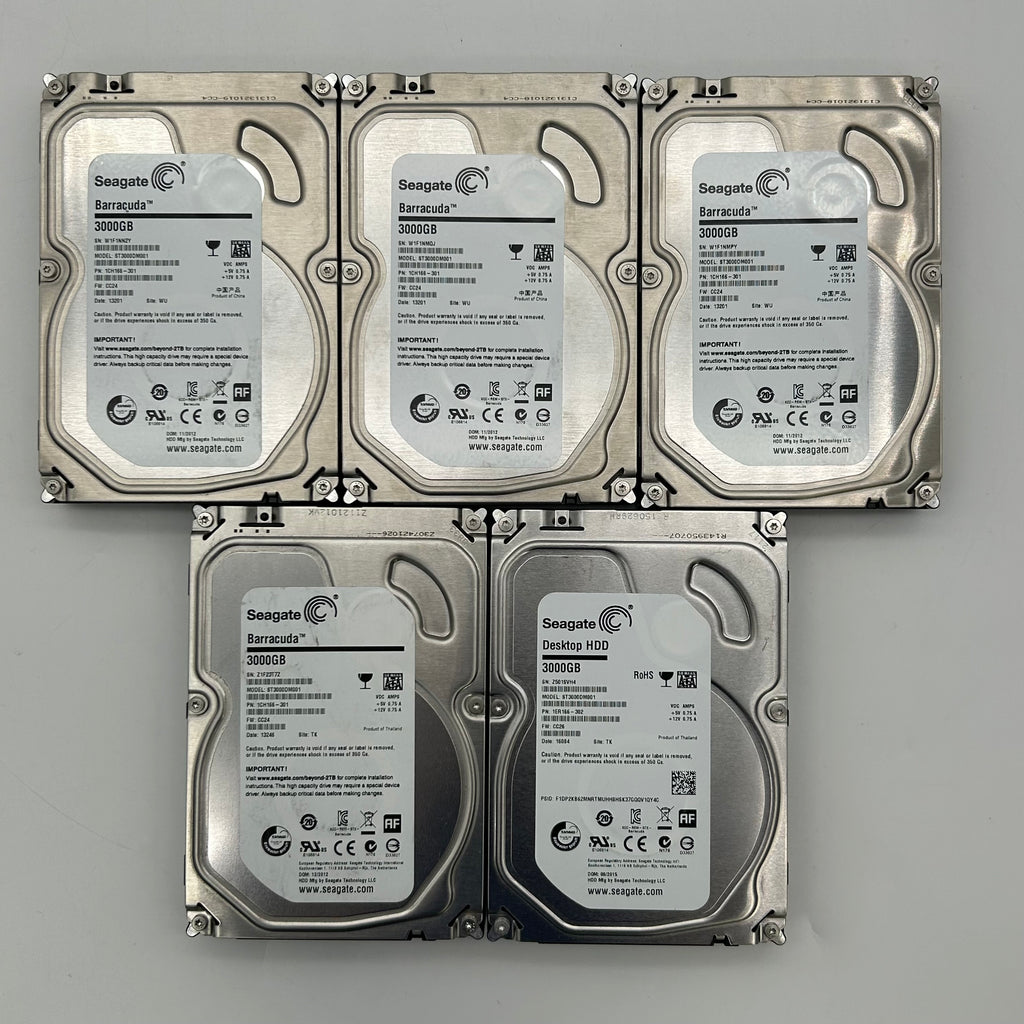 Lot of 5 Seagate 3TB 3000GB Desktop 3.5" Hard Drives ST3000DM01 - Untested As-Is