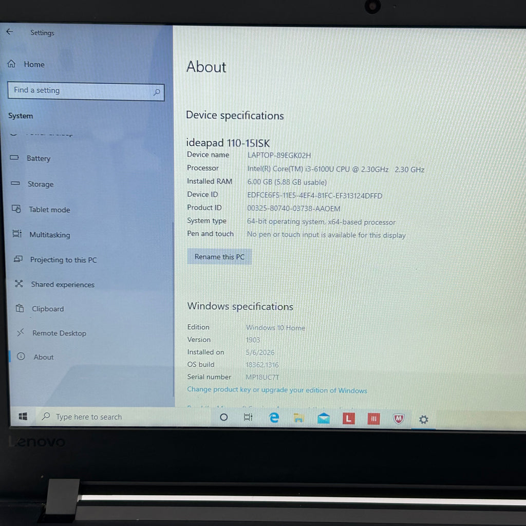 Lenovo IdeaPad 110‑15ISK 15.6" HD i3 6100U 6 GB RAM 1 TB HDD Black
