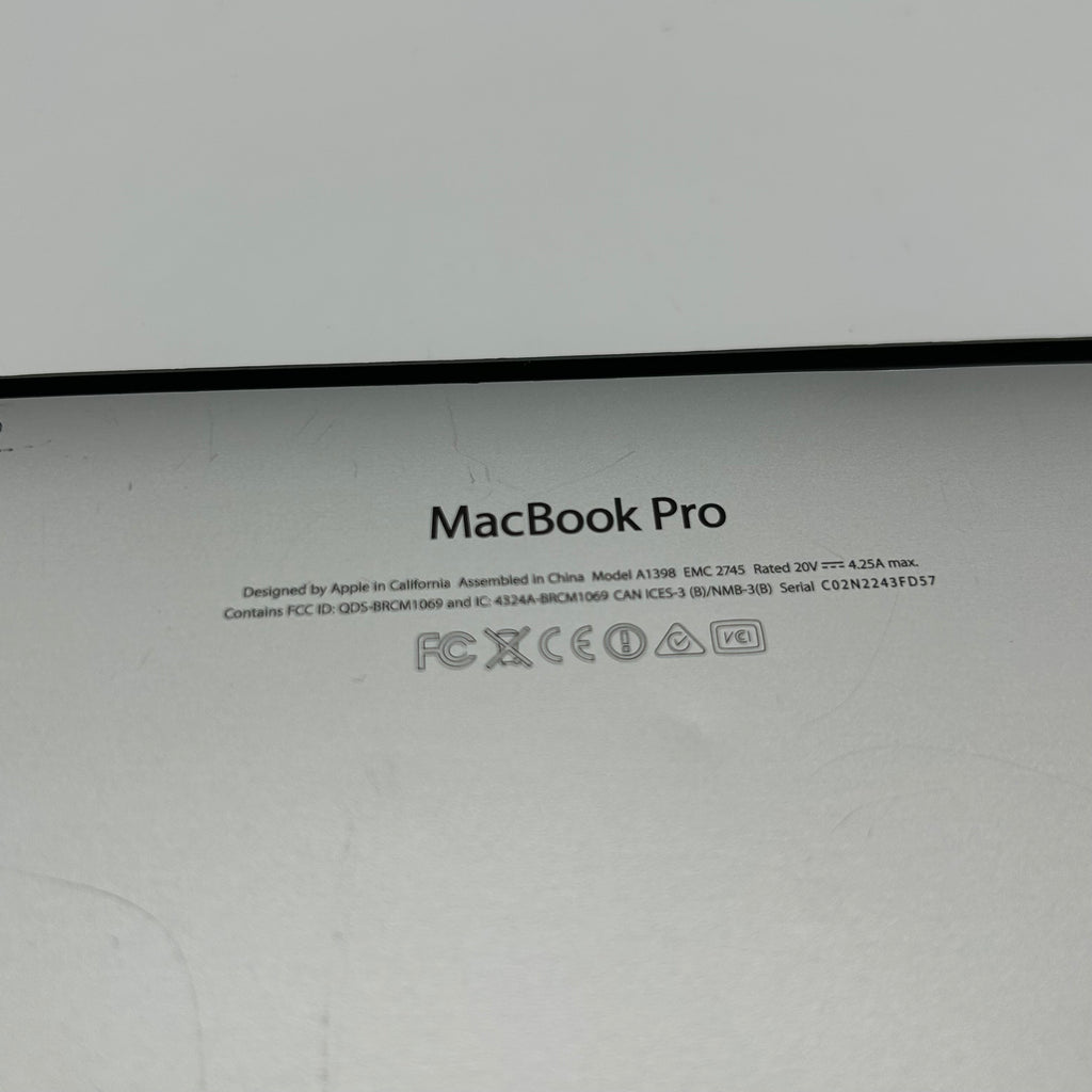 Apple MacBook Pro 15.4” Retina, A1398, 2.4 GHz Quad-Core i7, 16GB RAM, 512GB SSD