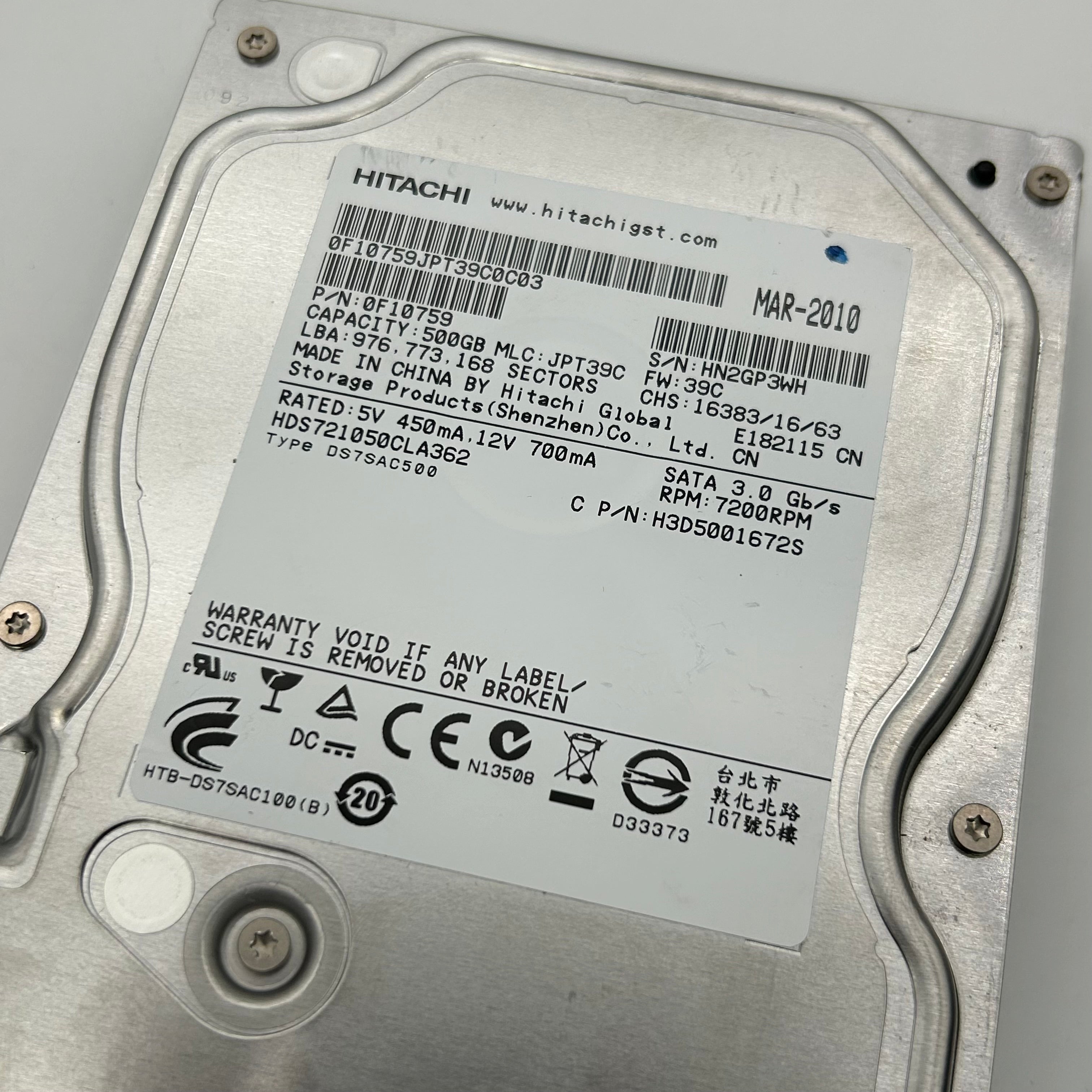 Lot of 16 Hitachi 500GB 3.5" SATA Hard Drives HDS721050CLA362 Bulk Untested
