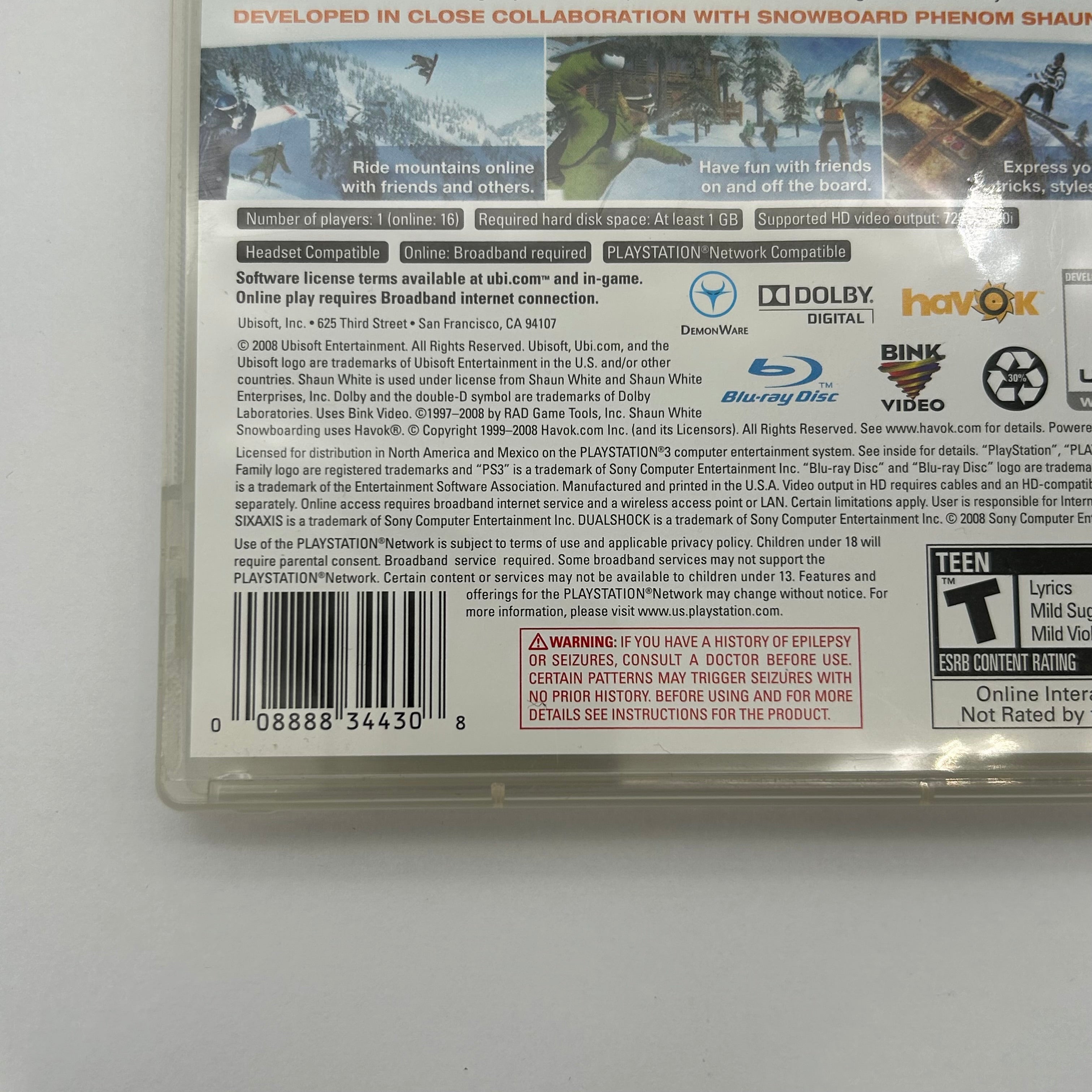 Playstation 3 Shaun White Snowboarding Game - Tested