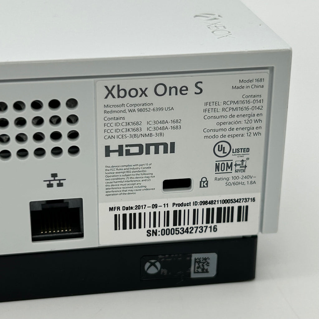 Xbox One S (1681) 500GB White Console Bundle - Controller & Power Cord - Tested