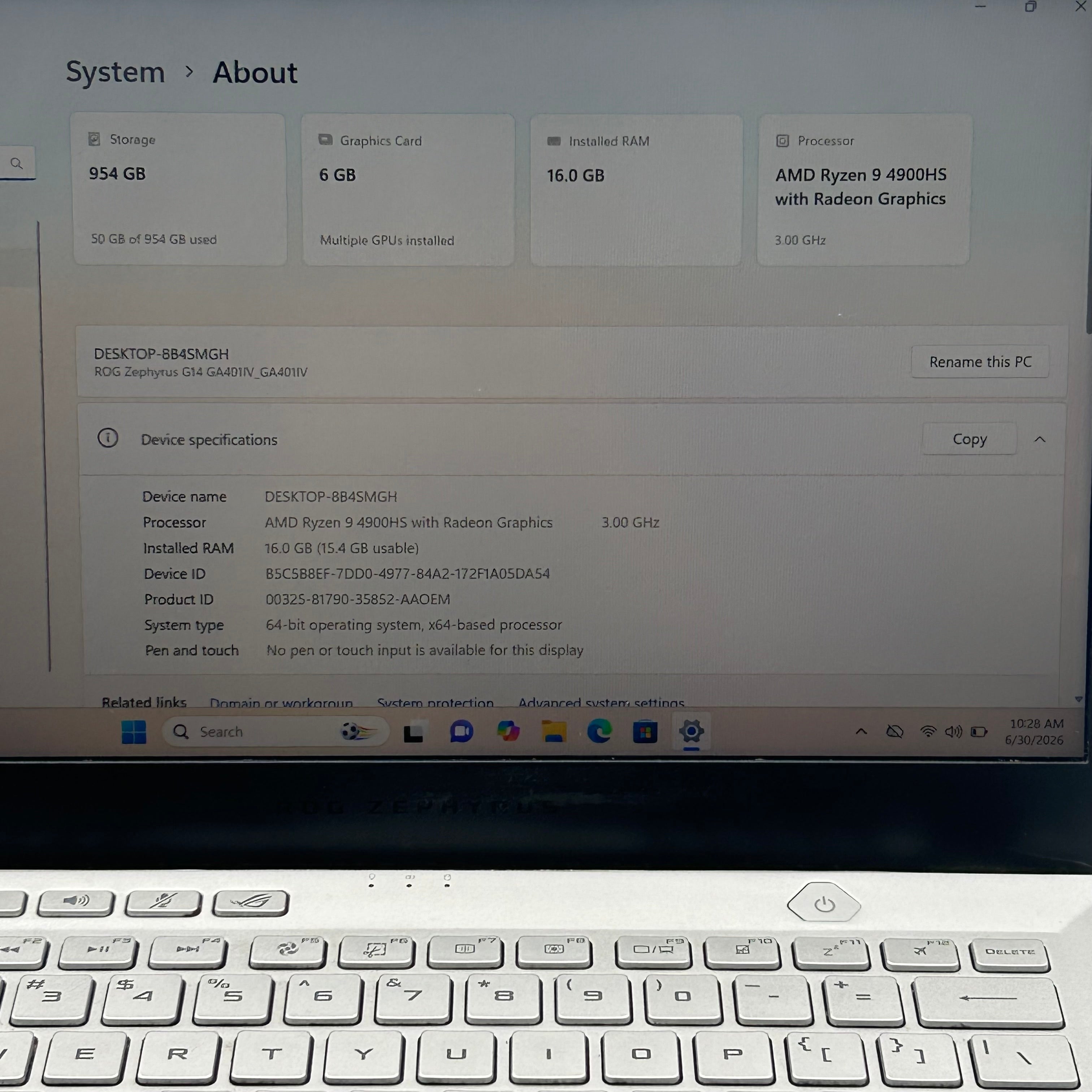 Asus ROG Zephyrus G14 GA401 14" Ryzen 9 4900HS 16GB RAM 1TB SSD GeForce RTX 2060