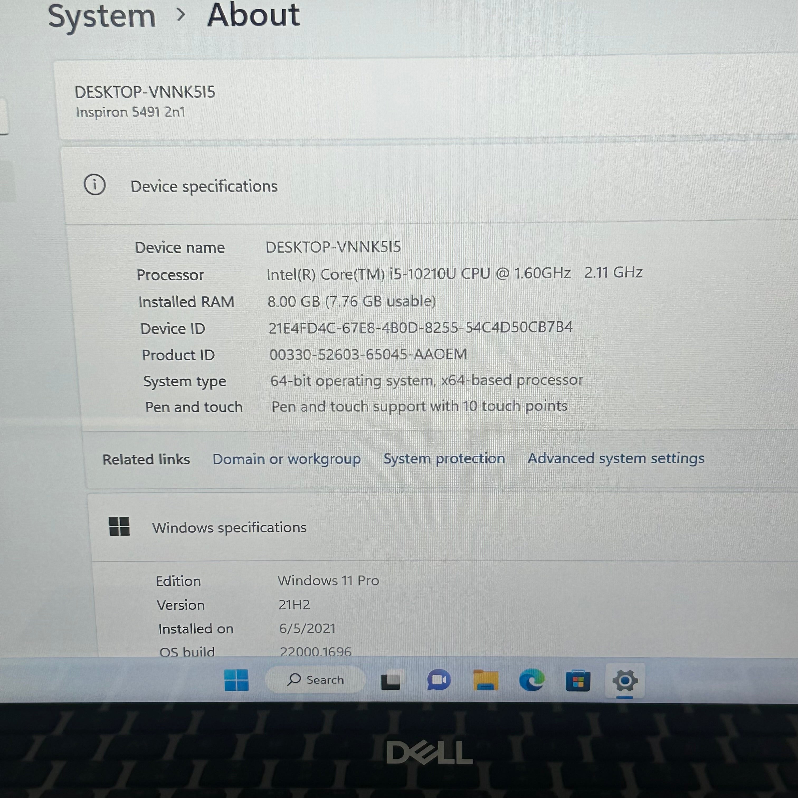 Dell Inspiron 5000 14" HD 2-in-1 Touch-Screen Laptop, Core i5-10210, 8GB RAM, 256G SSD