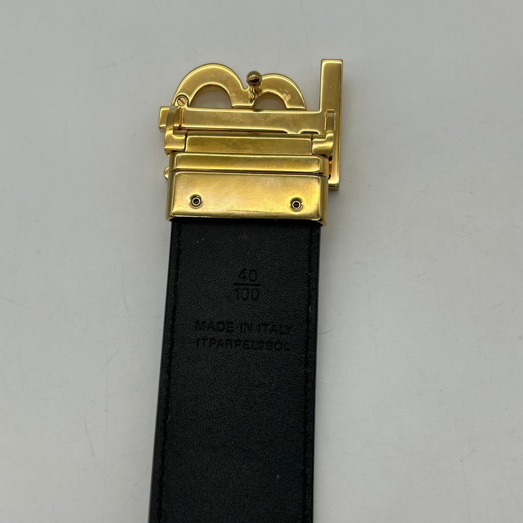 Burberry TB Monogram Reversible Belt Archive Beige Check Black Leather 40/100 Italy