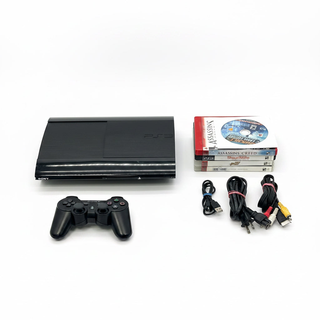 Sony PlayStation 3 Super Slim 500GB Console CECH-4001C W/5 Games & Cables Tested