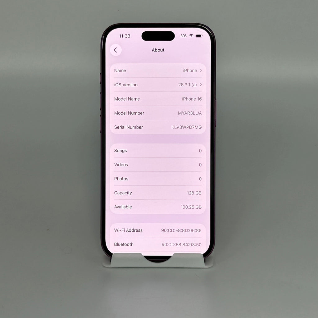 AT&T Apple iPhone 16 128GB A3081 MYAW3LL/A 100% Battery Health Pink Small Cracked