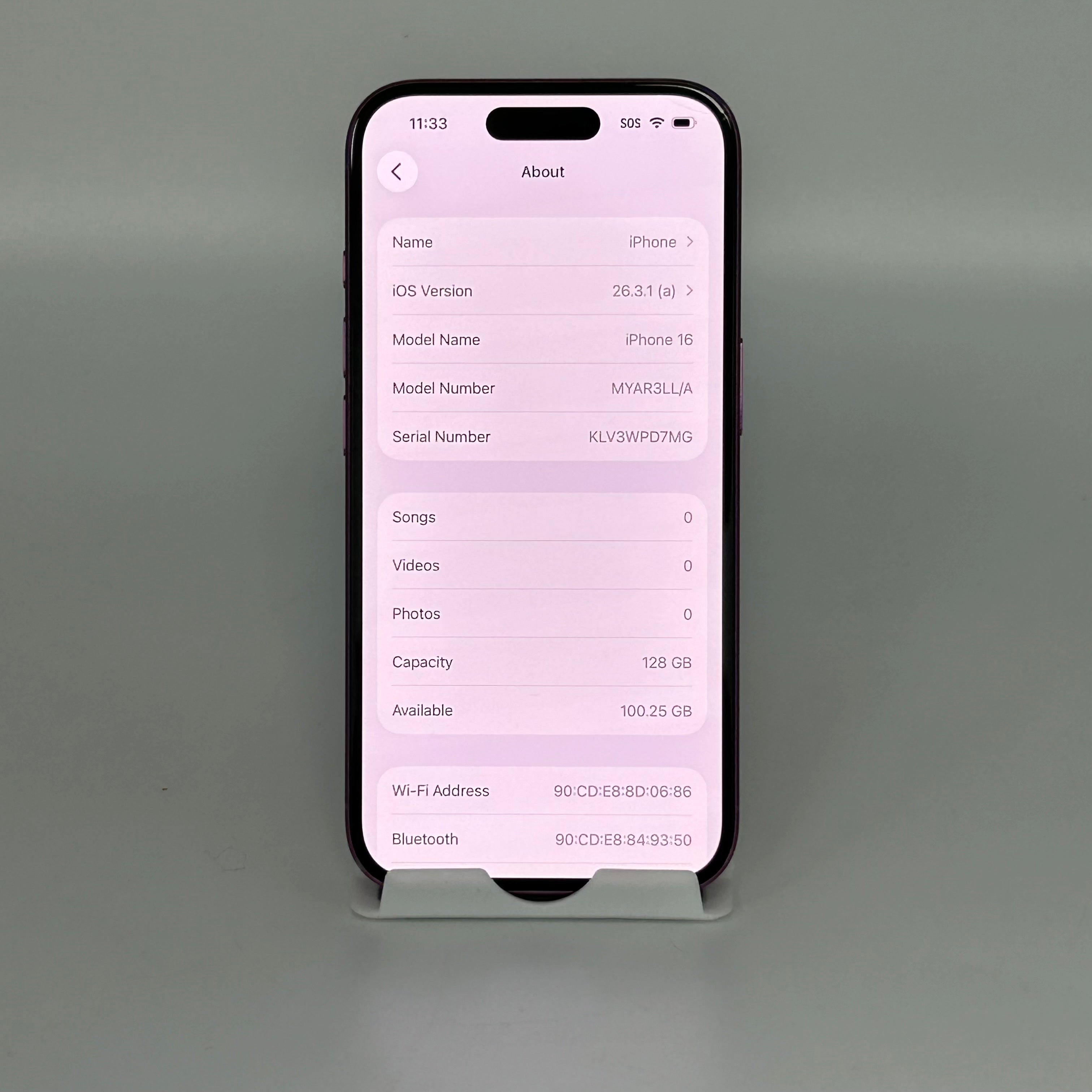 AT&T Apple iPhone 16 128GB A3081 MYAW3LL/A 100% Battery Health Pink Small Cracked
