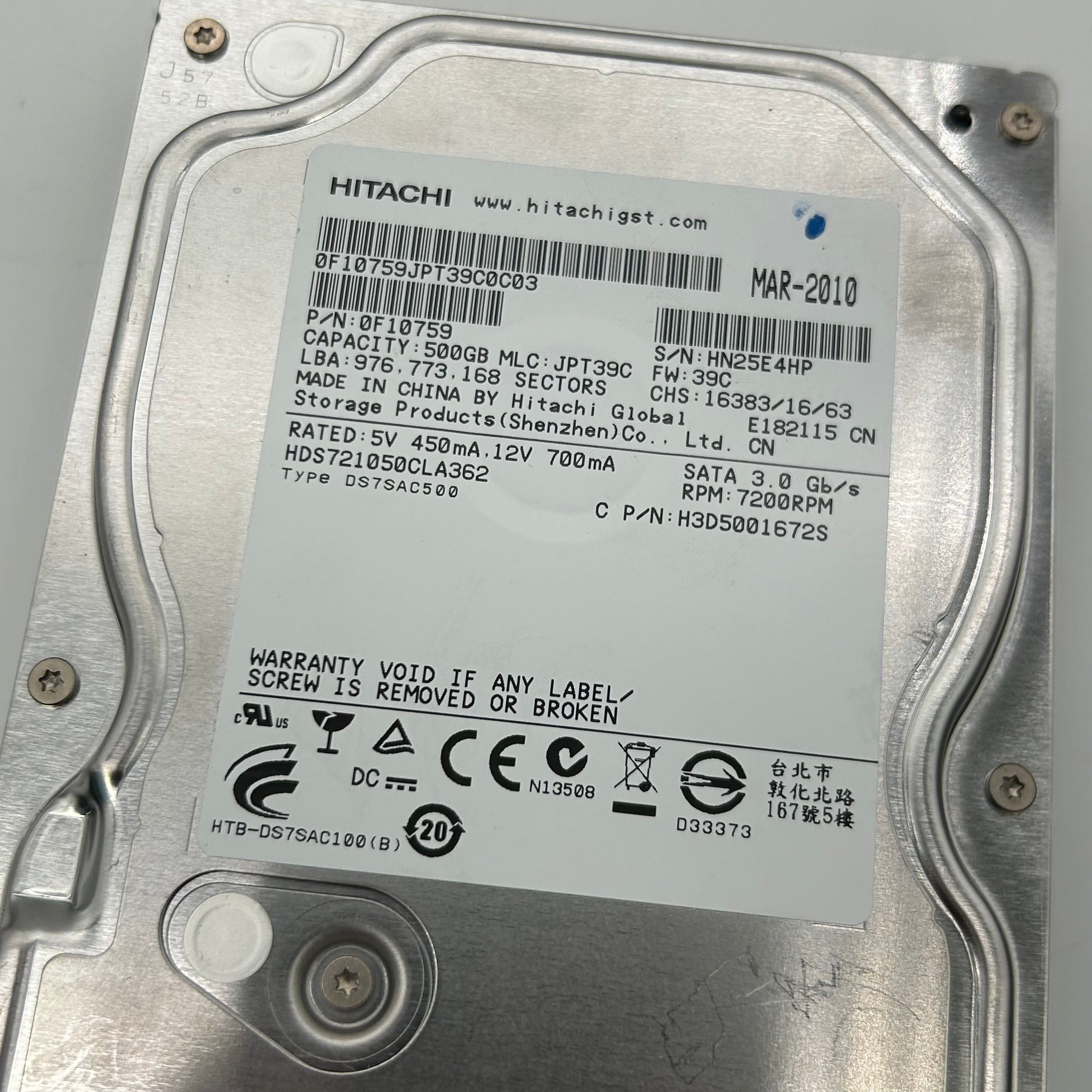 Lot of 16 Hitachi 500GB 3.5" SATA Hard Drives HDS721050CLA362 Bulk Untested
