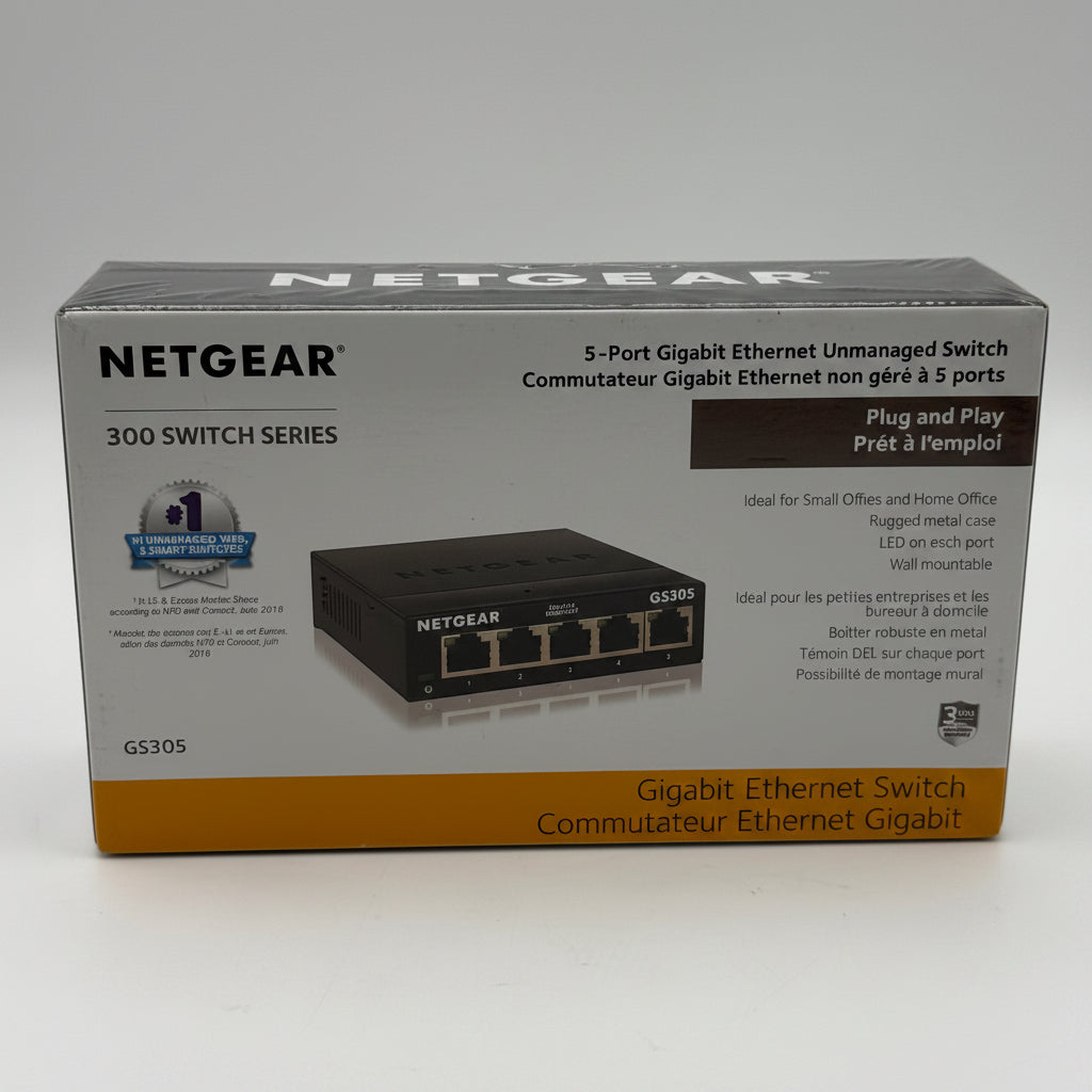 NETGEAR GS305 300 Series 5-Port Gigabit Unmanaged Ethernet Switch RJ-45 NIB