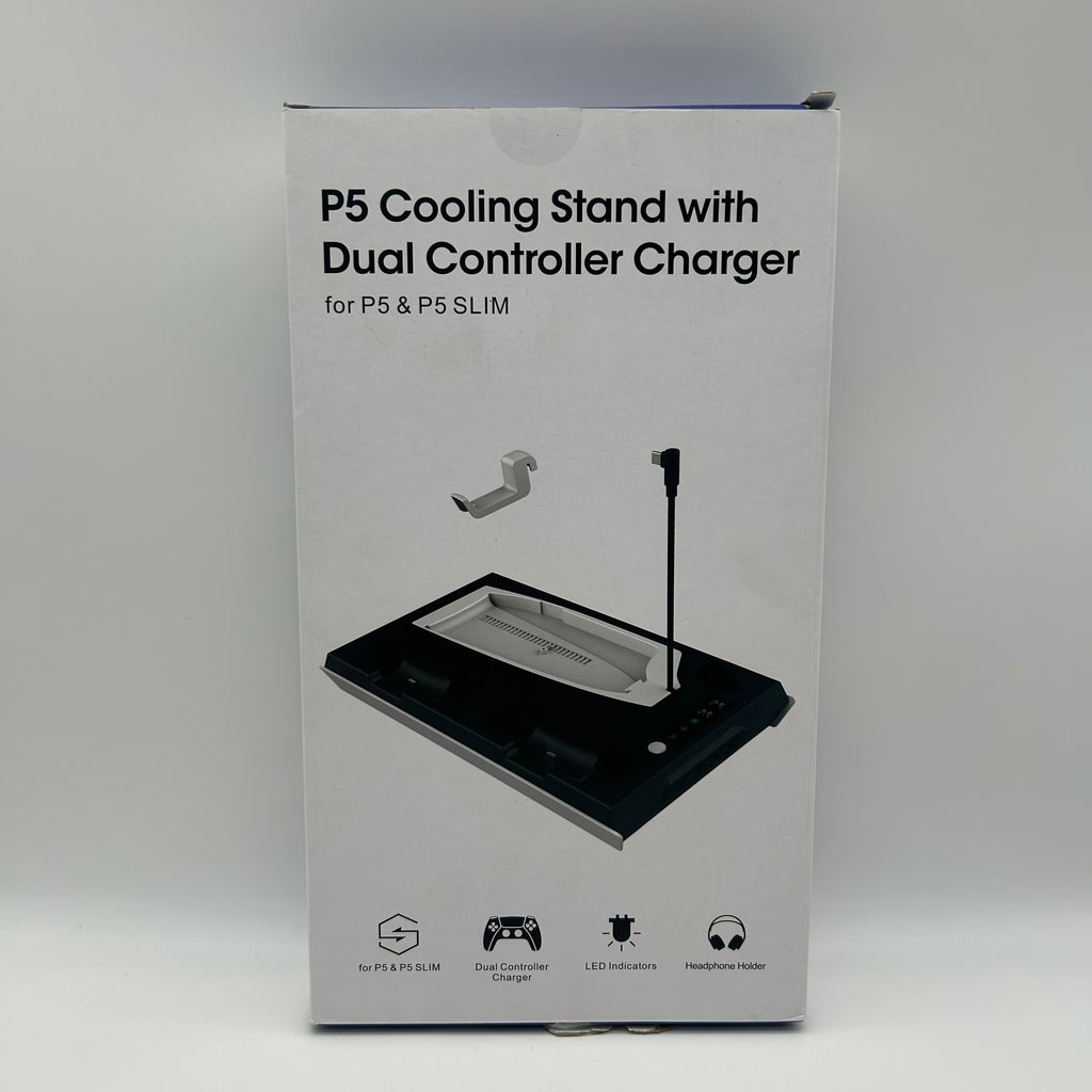 P5 PS5 & PS5 Slim Cooling Stand Dual Controller Charger Headphone Holder LED