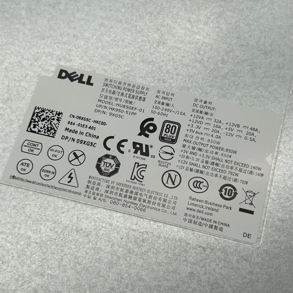 Dell Alienware Aurora 850W Power Supply 9XG5C HU850EF-01 Working Pull (No Cables)