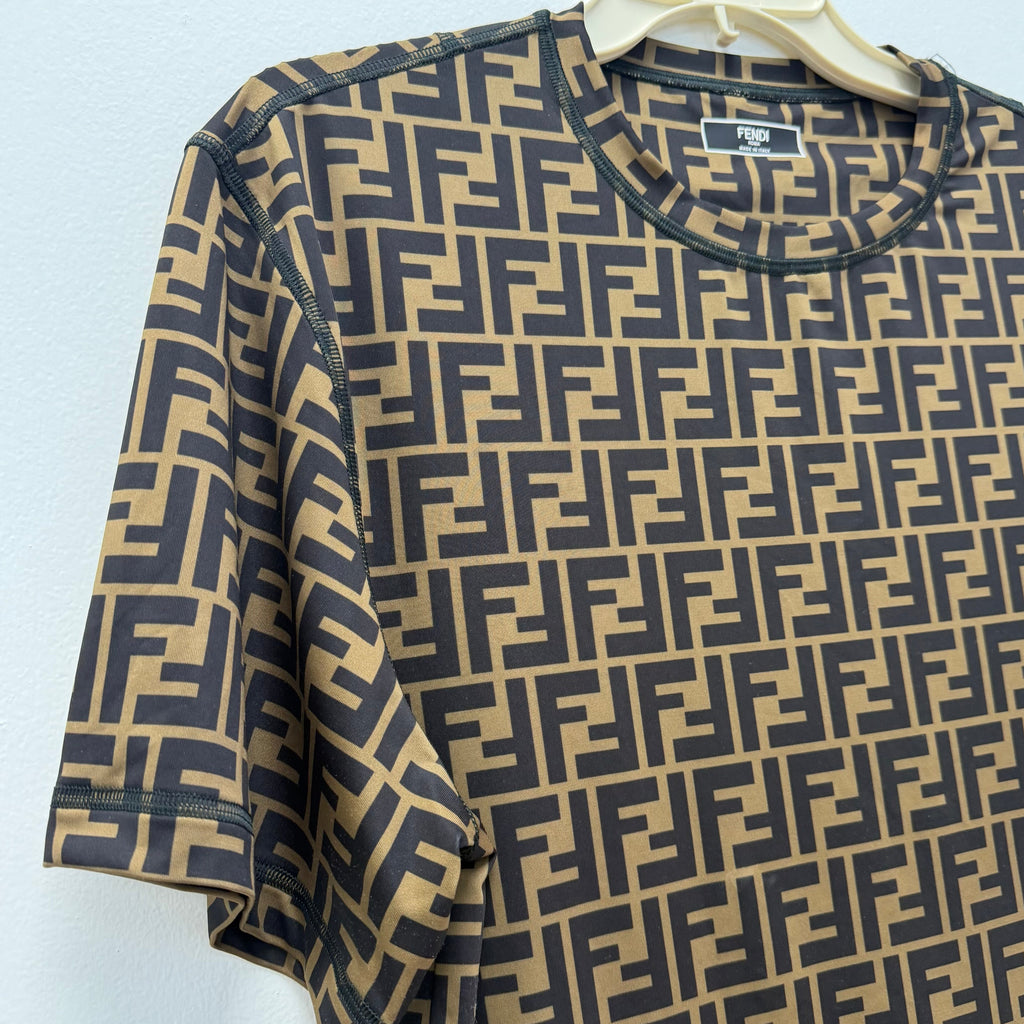 Fendi FF Zucca Monogram Cotton Short Sleeve T-Shirt Brown/Black - Large Size