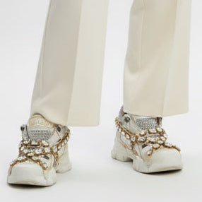 Gucci FlashTrek White Sneakers Women 6.5 Crystal Straps Authentic