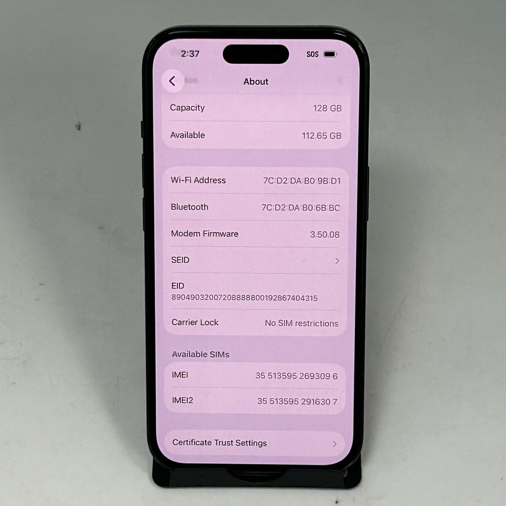 Apple iPhone 15 128GB Black Unlocked - 91% BH