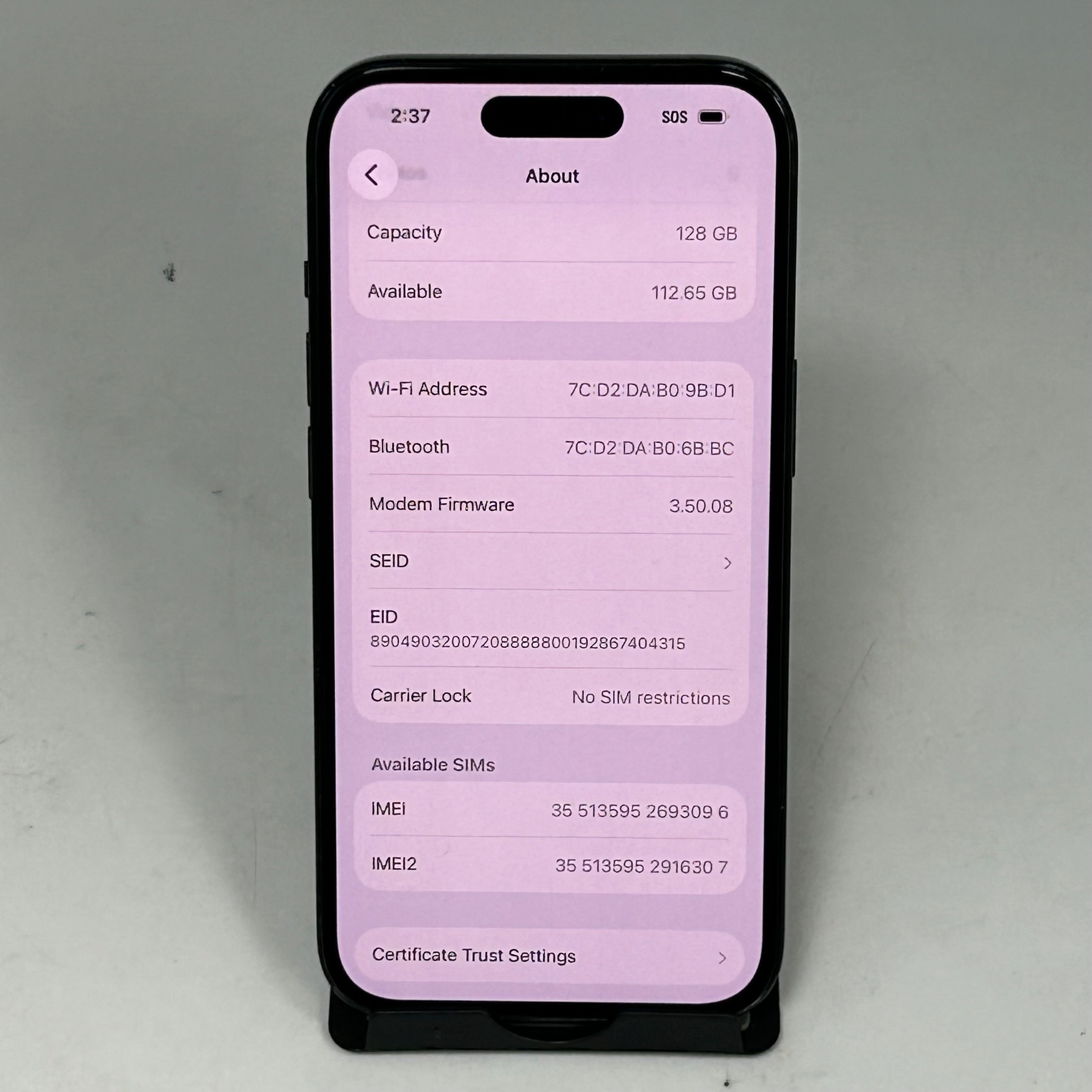 Apple iPhone 15 128GB Black Unlocked - 91% BH