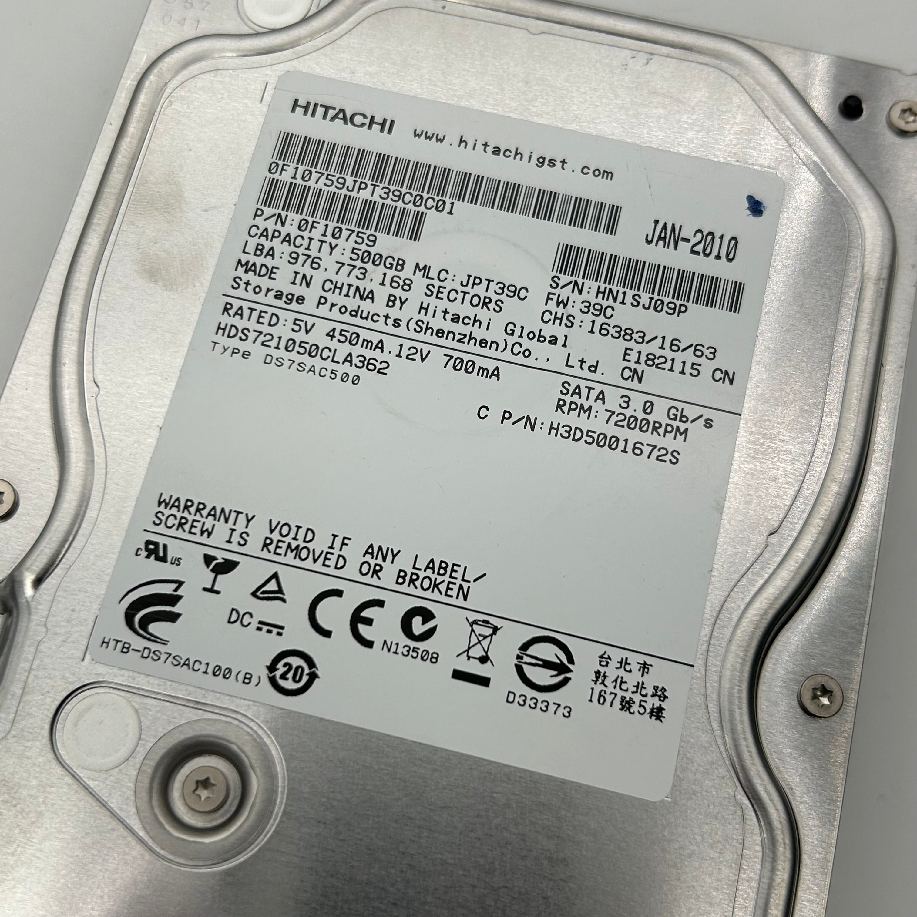 Lot of 16 Hitachi 500GB 3.5" SATA Hard Drives HDS721050CLA362 Bulk Untested