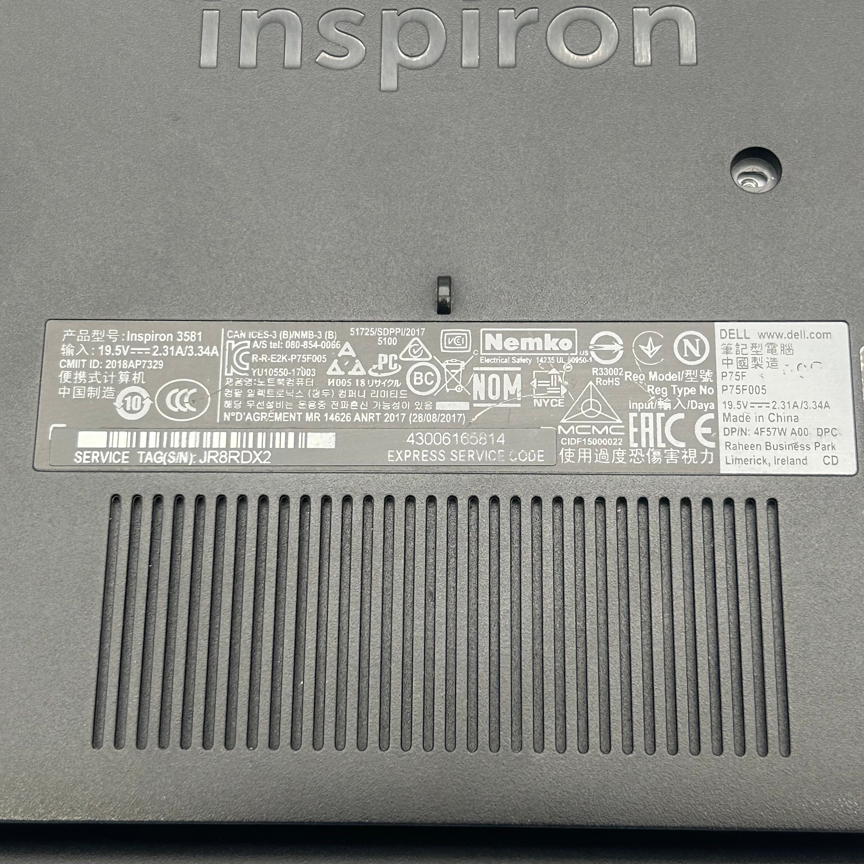 Dell Inspiron 3581 i3 2.3GHz, 8GB RAM, 1TB HDD Laptop
