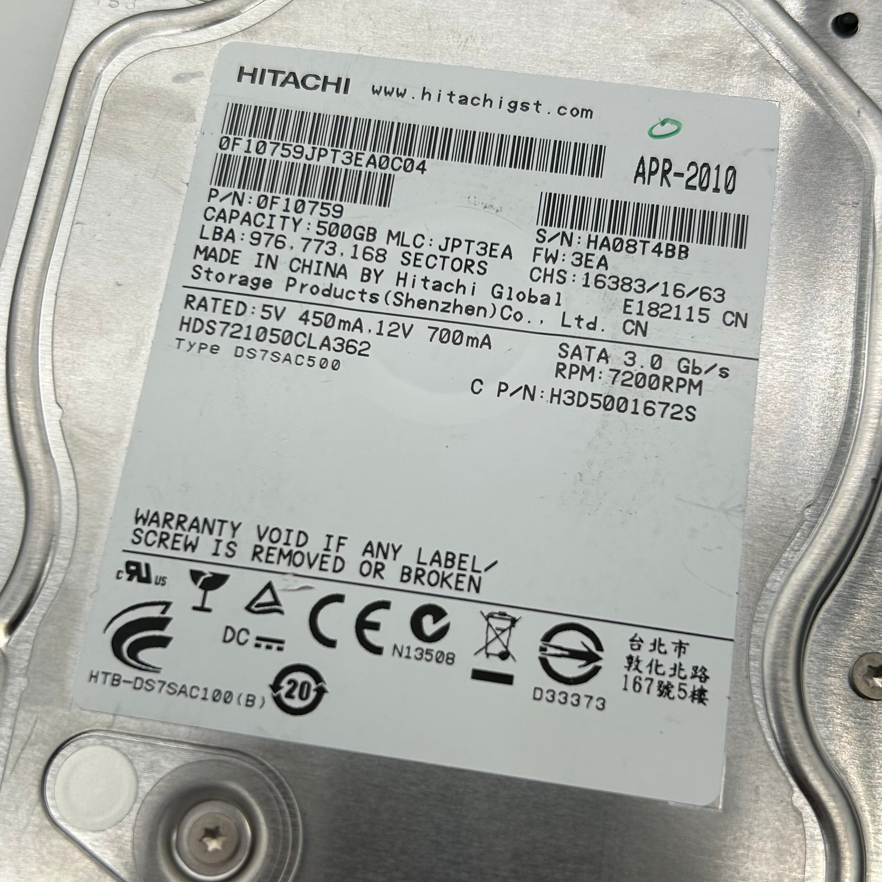 Lot of 16 Hitachi 500GB 3.5" SATA Hard Drives HDS721050CLA362 Bulk Untested
